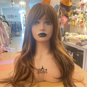 Human hair blend light brown/brown wig.
